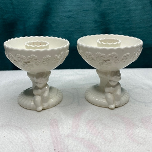 Vintage Renaissance By LEFTON White Cherub Pattern Taper Candle Holders‎
